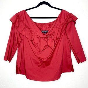 ELOQUII Red Ruffle Top Off The Shoulder 3/4 Sleeve Blouse 14
